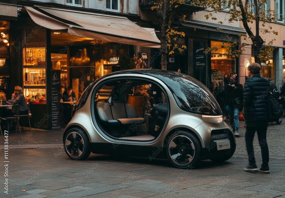 an electric urban microcar with a bubble roof an electric urban microcar with a bubble roof