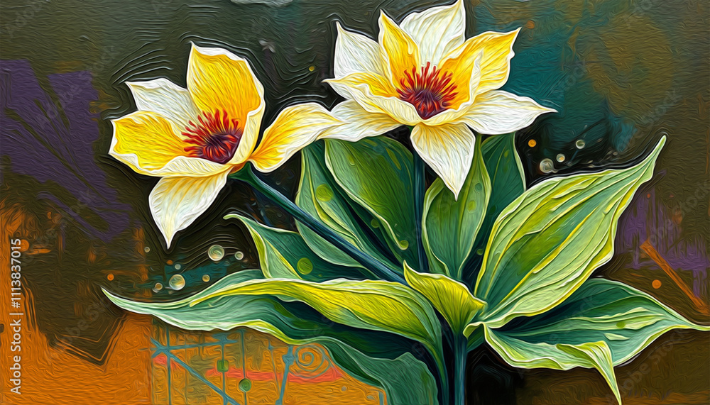 Obraz premium Botanical pattern for printing on wall decorations, covers. Artistic brush strokes.