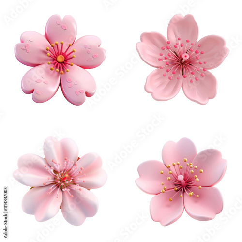 3d render blooming cherry blossom isolated on transparent background Cartoon Illustration in plastic style