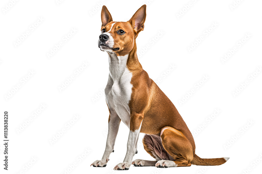 a brown and white dog sitting a brown and white dog sitting