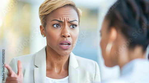 Free Download Woman with serious expression engaged in intense conversation - GFXLoad