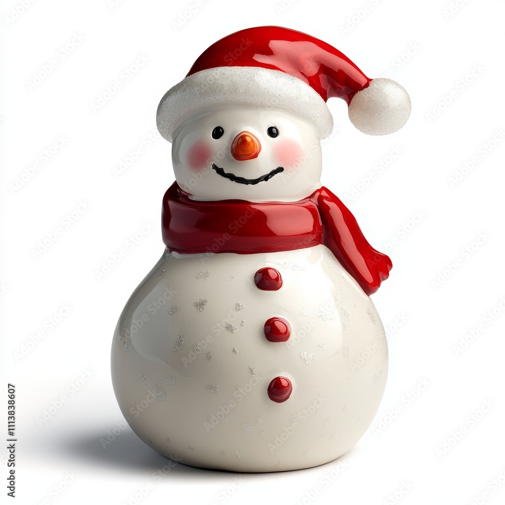 snowman wearing Santa hat and red scarf, isolated on white background snowman wearing Santa hat and red scarf, isolated on white background