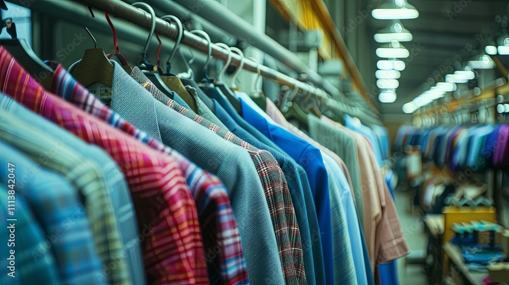 Tailoring concepts. Stylish men's jackets and shirts hang in a row on hangers Tailoring concepts. Stylish men's jackets and shirts hang in a row on hangers