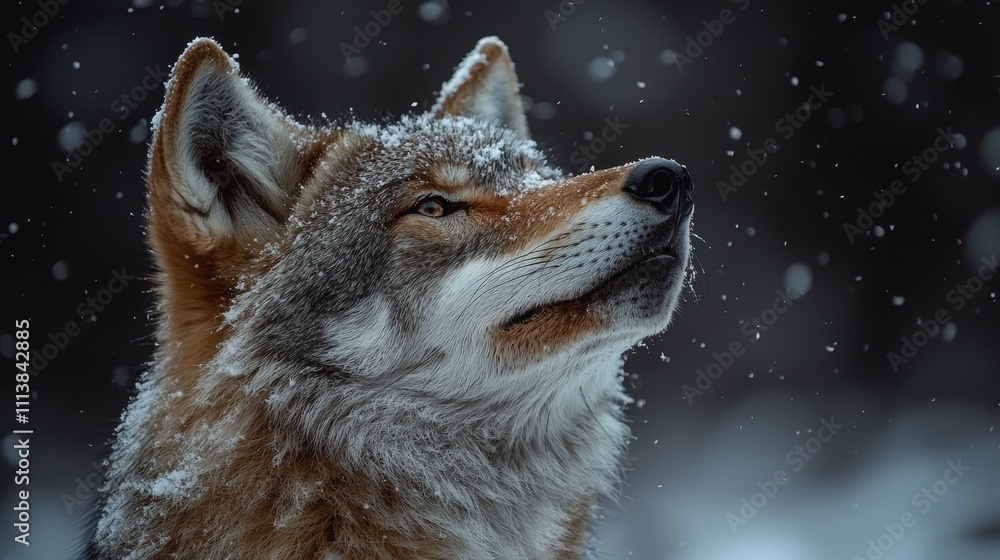 Majestic Coyote in Snowy Wilderness with Gentle Snowfall Majestic Coyote in Snowy Wilderness with Gentle Snowfall