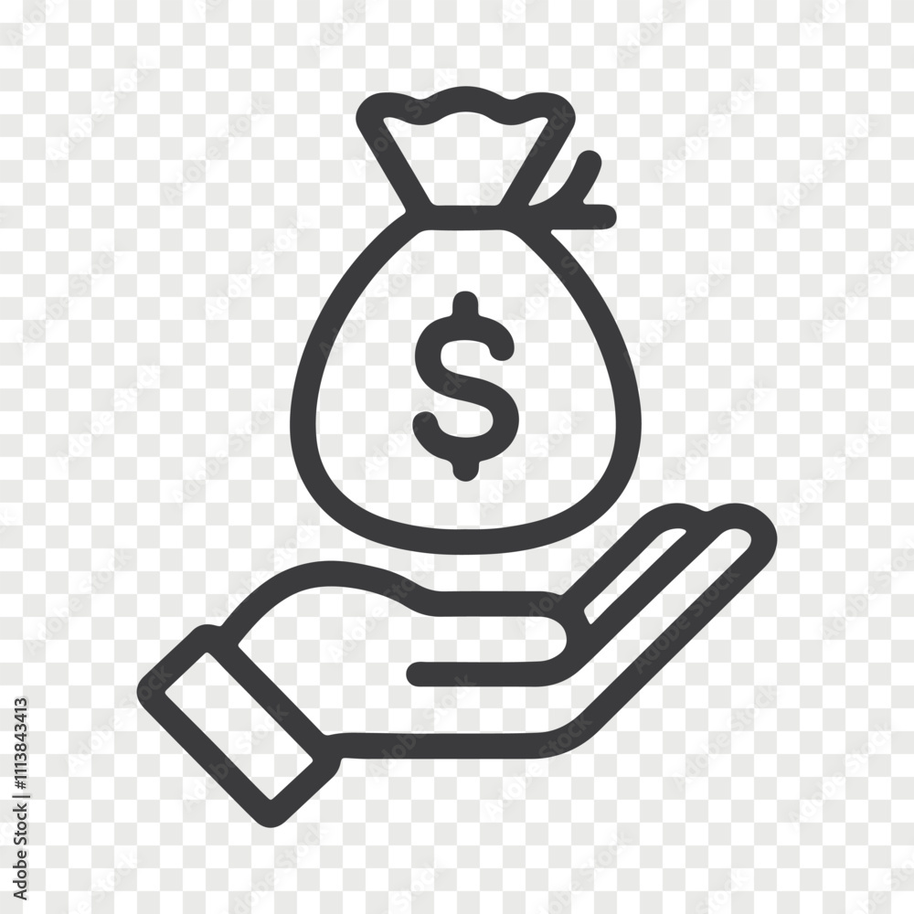 money bag on hand line icon