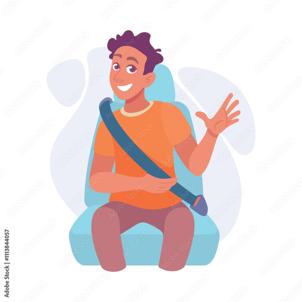Man Character on Seat with Safety Belt Vector Illustration Man Character on Seat with Safety Belt Vector Illustration