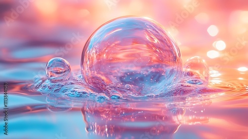 Wallpaper Mural A semi-transparent bubble with soft internal ripples reflecting cyan magenta and pale gold hues in motion Torontodigital.ca