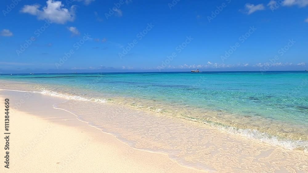 Natural lagoon with palm trees, beach and wooden bridge in the background allowing motor vehicle transit on the tropical island of Isla Mujeres in Mexico Natural lagoon with palm trees, beach and wooden bridge in the background allowing motor vehicle transit on the tropical island of Isla Mujeres in Mexico