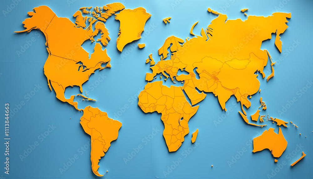 Fototapeta premium yellow color world map 3d render