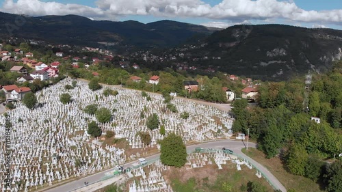 Aerial: muslim cemetery in Sarajevo, vratnik city photo