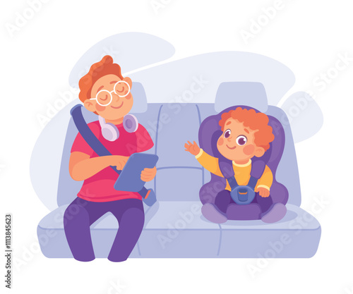 Little Boy on Seat with Safety Belt Vector Illustration