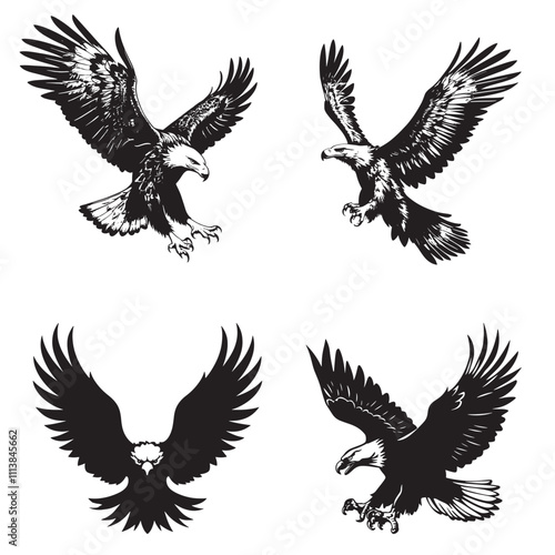 Set of flying birds silhouettes isolated on white background. Vector illustration.