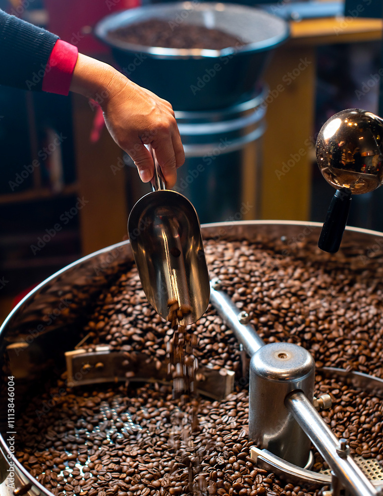 Coffee roasting process. Coffee beans