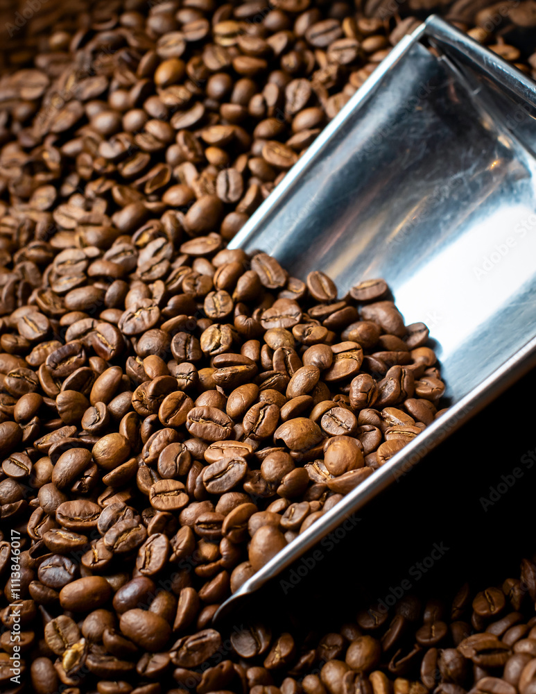 Coffee roasting process. Coffee beans
