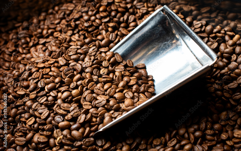 Coffee roasting process. Coffee beans