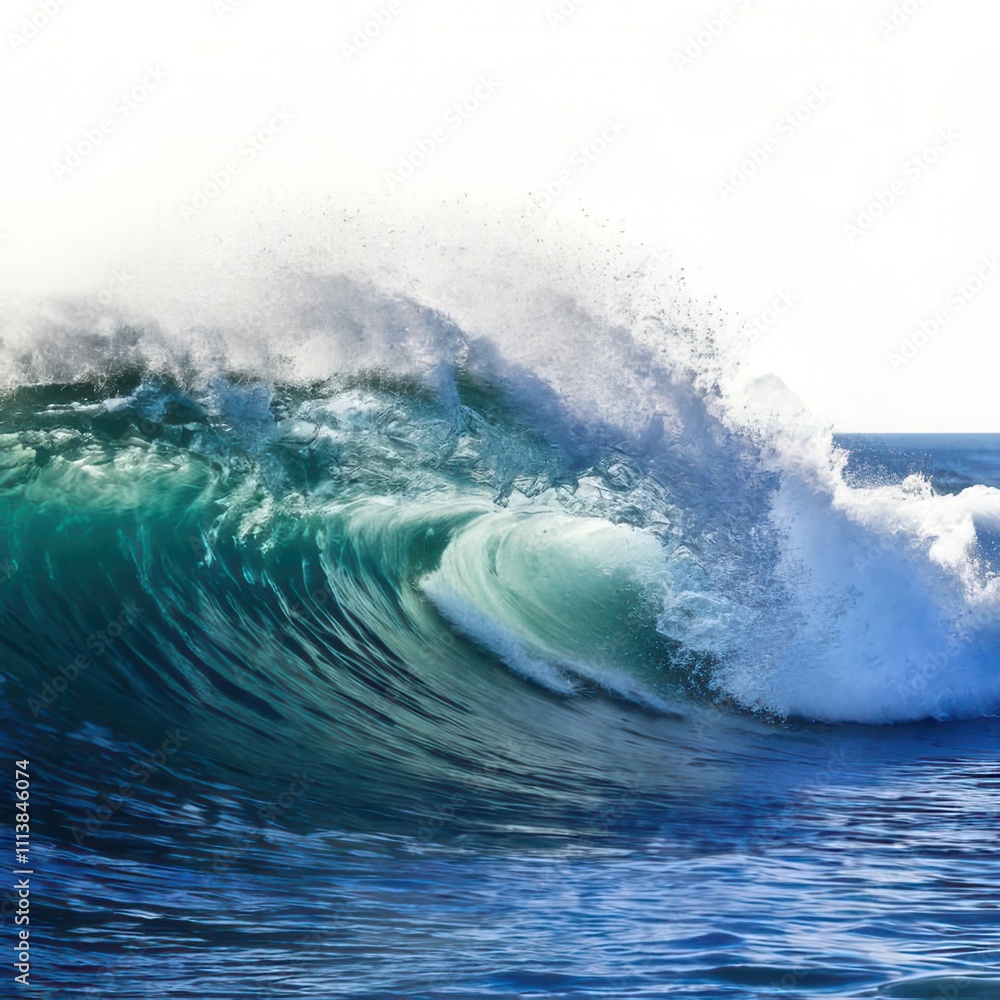 Close-up surfing adventure waves and ocean power at the beach on white background Close-up surfing adventure waves and ocean power at the beach on white background
