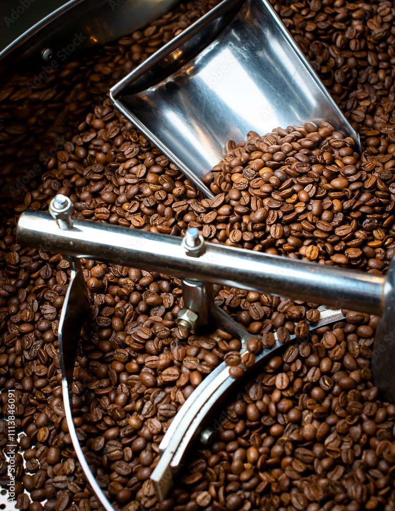 Coffee roasting process. Coffee beans