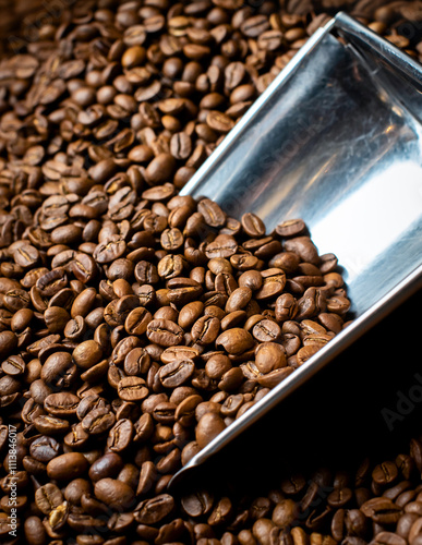 Coffee roasting process. Coffee beans
