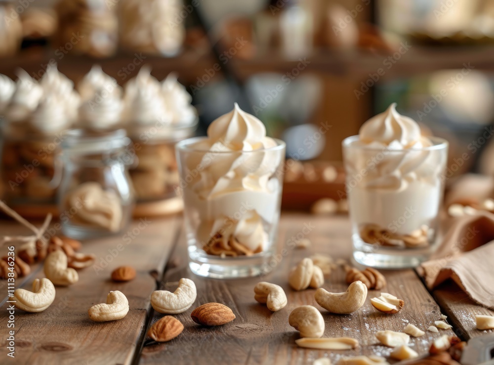 Sweet Delights: Meringue and Nuts on a Rustic Table Sweet Delights: Meringue and Nuts on a Rustic Table