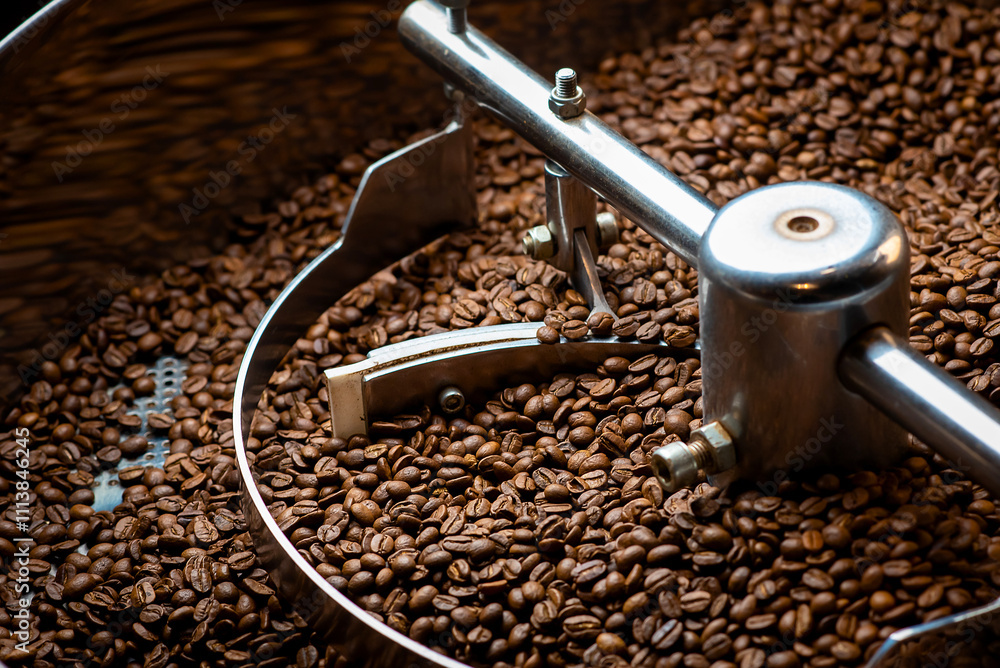 Coffee roasting process. Coffee beans