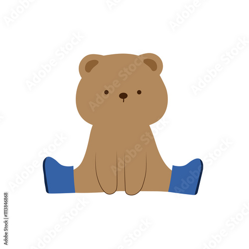 a cute brown bear with blue boot shoes , vector illustration