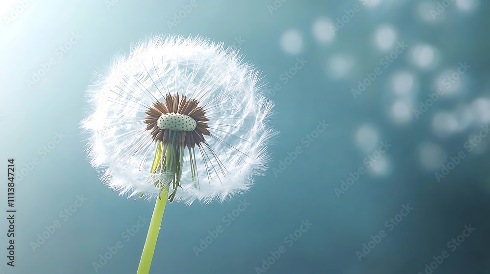 Fototapeta premium A Single Dandelion Seed Head Ready To Blow