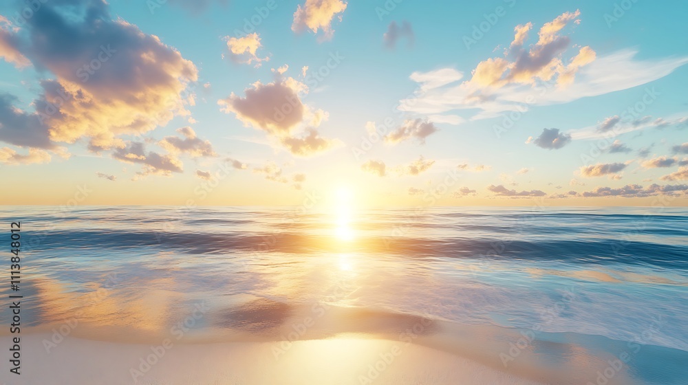 Fototapeta premium Gorgeous ocean sunset over sandy beach horizon image