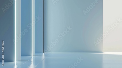 minimal futuristic corner room lighting soft white blue lamp vertical empty blank wall and floor for product presentation advertisement placement
