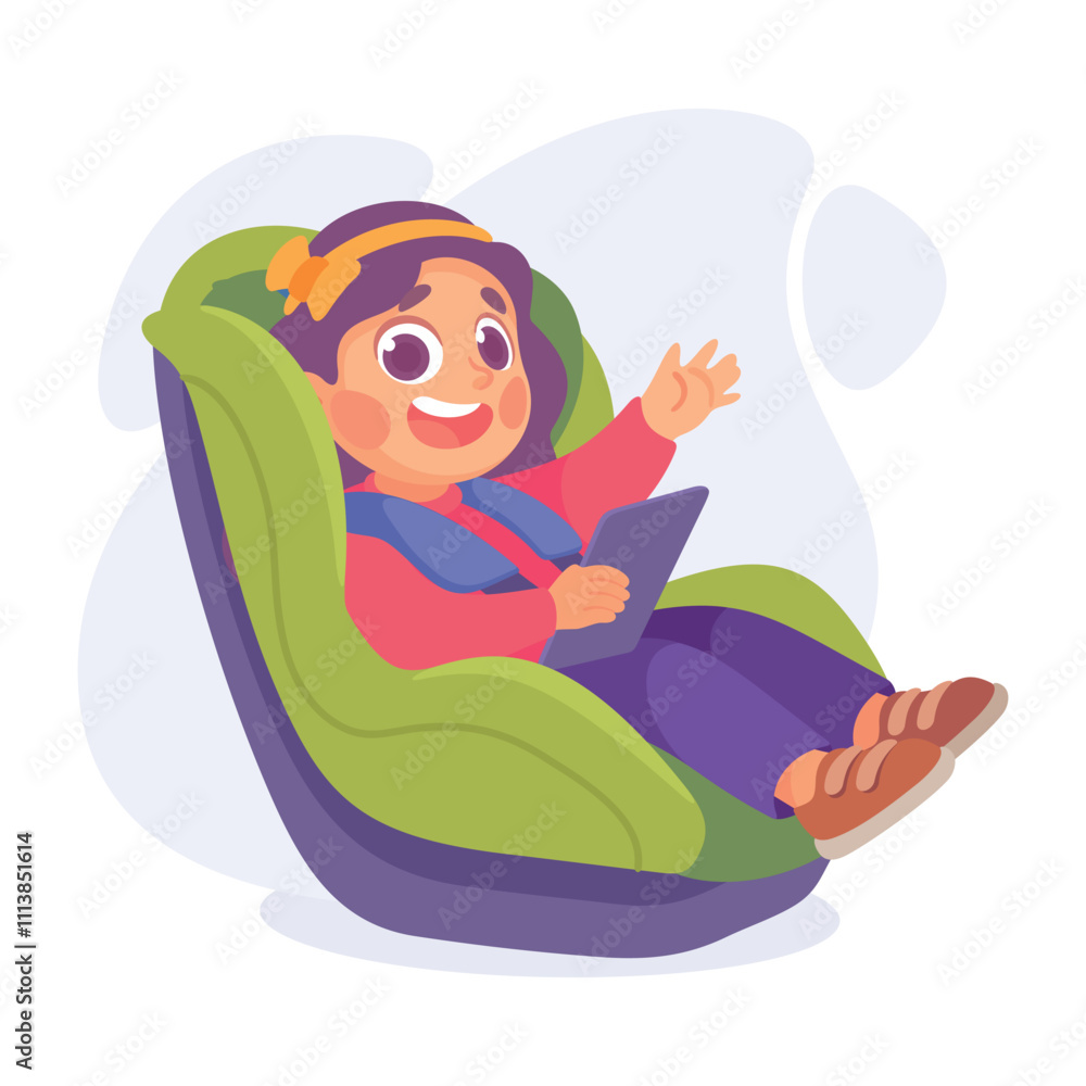 Naklejka premium Little Girl on Seat with Safety Belt Vector Illustration