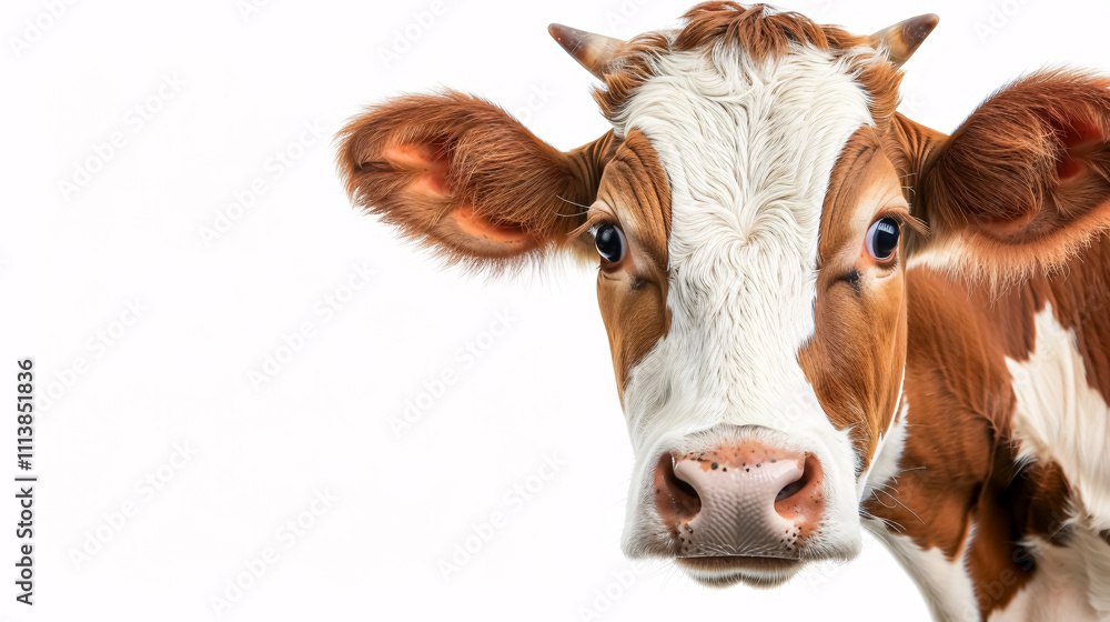 Portrait of a Cow: Close-up, isolated on a white background. Portrait of a Cow: Close-up, isolated on a white background.