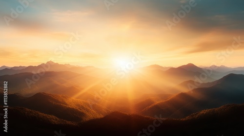 Wallpaper Mural A breathtaking sunrise spreads warm hues across a serene mountain landscape, capturing the beauty and tranquility of nature's majestic vista in a dramatic scene. Torontodigital.ca