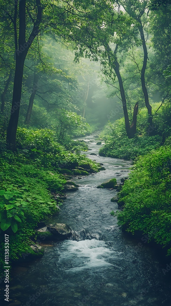Obraz premium Tranquil river flowing through lush green scenery picture