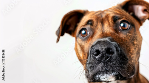 Portrait of a Dog: Close-up, isolated on a white background. photo