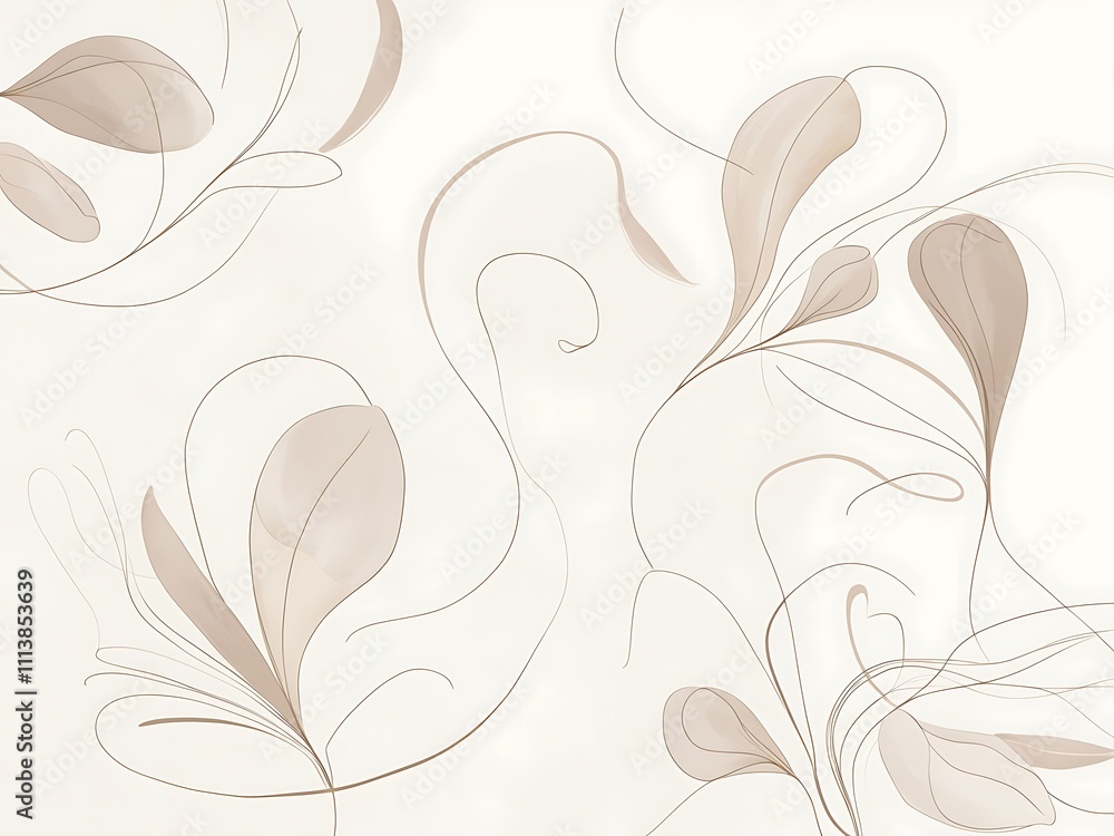 Abstract Beige Floral Design With Delicate Lines Abstract Beige Floral Design With Delicate Lines
