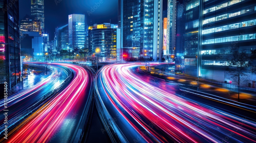Obraz premium Night City Lights: Urban Speed and Vibrance