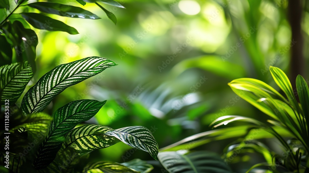 Obraz premium Close-up of green leaves with a sunlit background.
