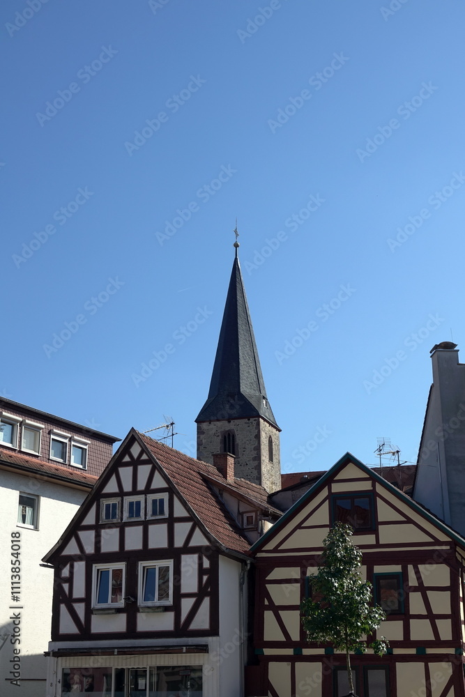 Fachwerkhaeuser und Kirche in Schluechtern Fachwerkhaeuser und Kirche in Schluechtern