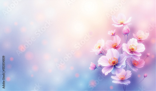 Ethereal abstract background featuring delicate flowers - Generative AI