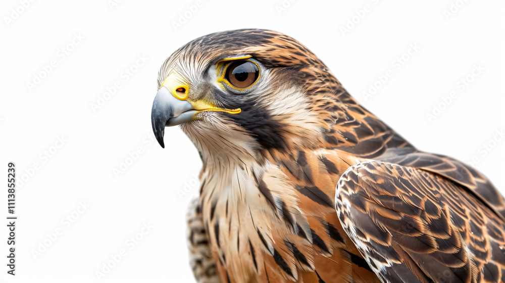 Portrait of a Falcon: Close-up, isolated on a white background. Portrait of a Falcon: Close-up, isolated on a white background.