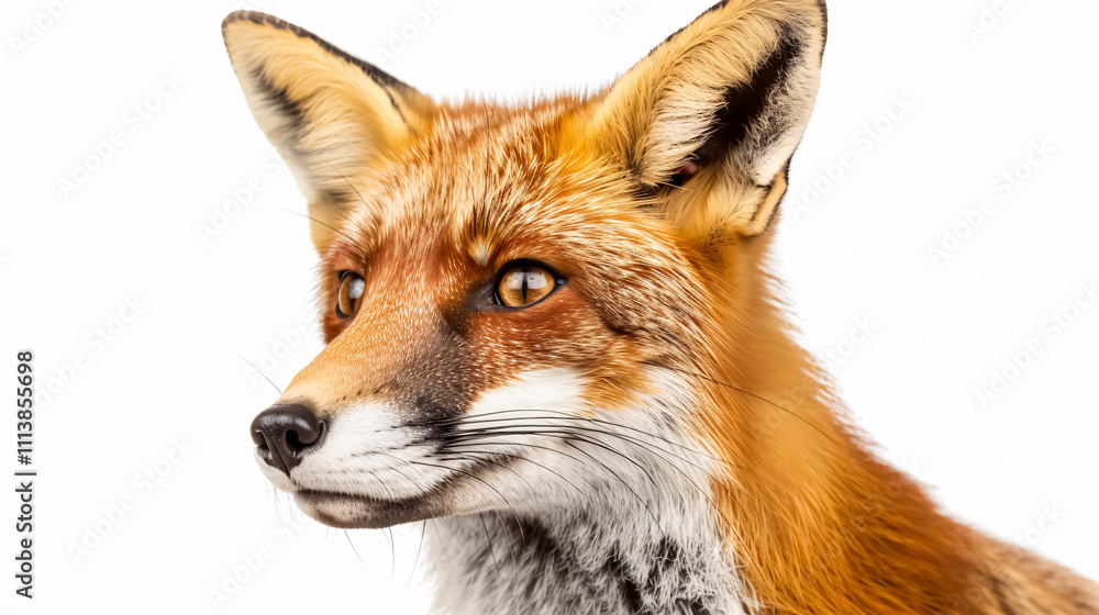 Fototapeta premium Portrait of a Fox: Close-up, isolated on a white background.