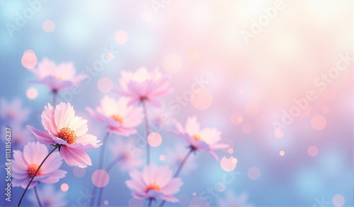 Ethereal abstract background featuring delicate flowers - Generative AI