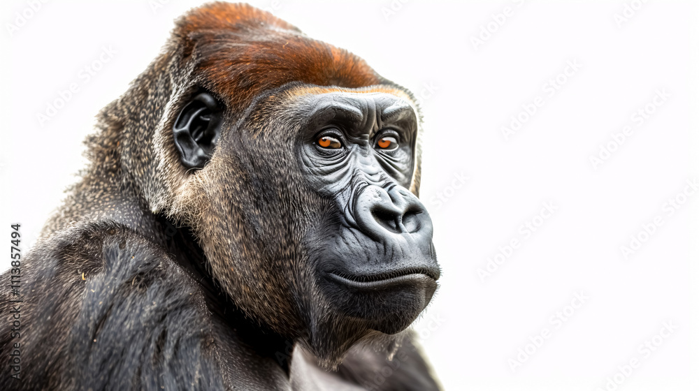 Portrait of a Gorilla: Close-up, isolated on a white background. Portrait of a Gorilla: Close-up, isolated on a white background.