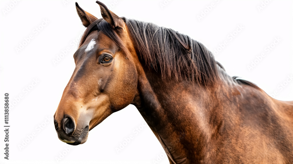 Portrait of a Horse: Close-up, isolated on a white background. Portrait of a Horse: Close-up, isolated on a white background.