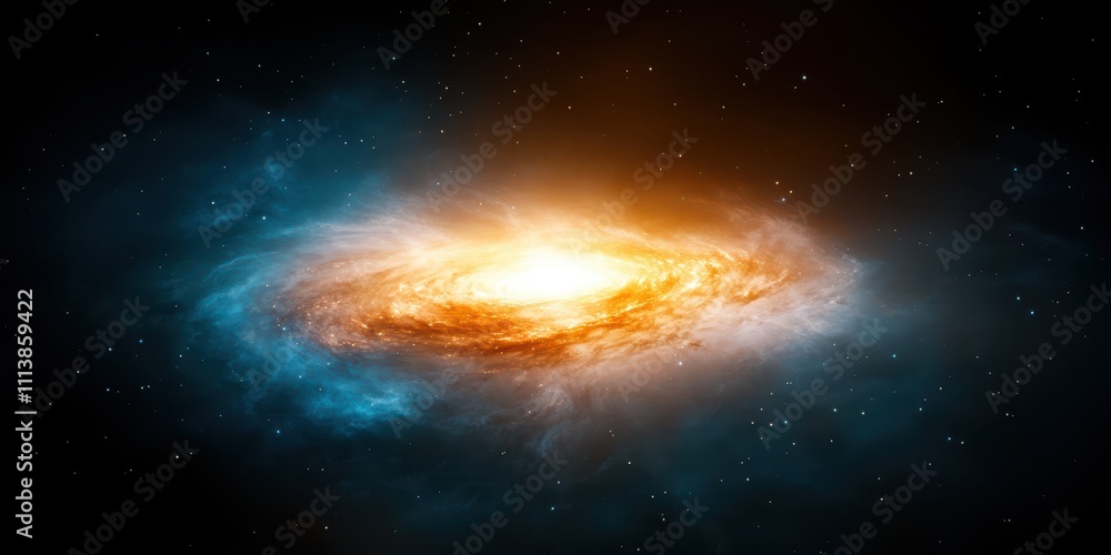Fototapeta premium A vibrant galaxy with swirling colors of blue and orange, showcasing the beauty and complexity of the universe, set against a starry backdrop.