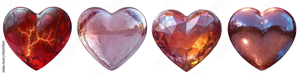 Set of transparent glass hearts, pink gradient color, transparent background, PNG. Set of transparent glass hearts, pink gradient color, transparent background, PNG.