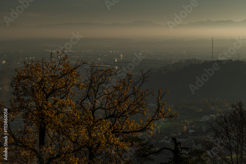 View with color sunset from Postlingberg hill in autumn evening photo