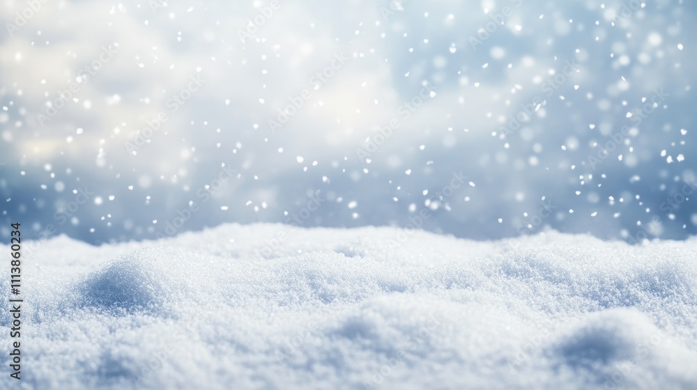 Snowy landscape with a blue sky in the background. The snow is falling and covering the ground Snowy landscape with a blue sky in the background. The snow is falling and covering the ground
