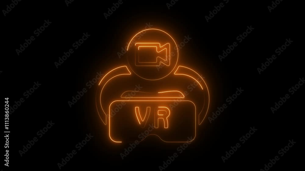 Glowing Neon VR Icon Animation Representing Virtual Reality User and Camera Concept in Futuristic Technology Style Glowing Neon VR Icon Animation Representing Virtual Reality User and Camera Concept in Futuristic Technology Style