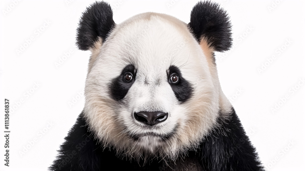 Fototapeta premium Portrait of a Panda: Close-up, isolated on a white background.