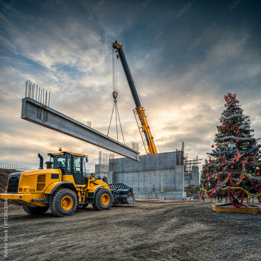 New Year on the construction site, festive mood during construction . Generative AI New Year on the construction site, festive mood during construction . Generative AI